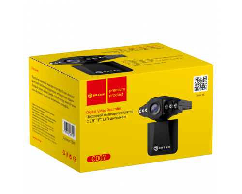 Видеорегистратор C007 (960p, угол обзора 270, AVI) черный DREAM мятая упаковка