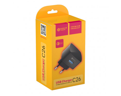 ЗУ C26 USB 2.4A QC3.0 (5% - 5мин, 41.3г) черный DREAM